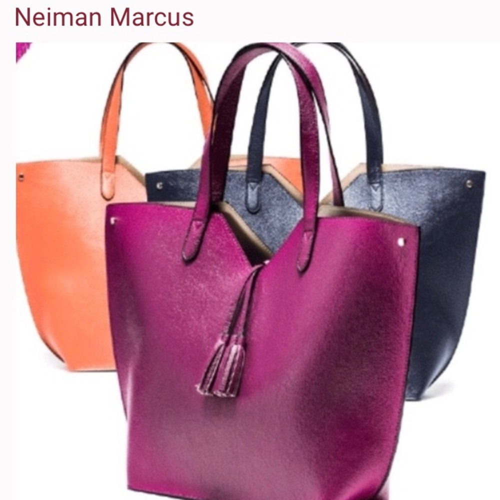 Neiman Marcus Navy Tote & Matching Mini Zip Bag